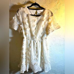 Dress by Vernacular, mini to knee, ivory cream with gorgeous floral poofs Medium